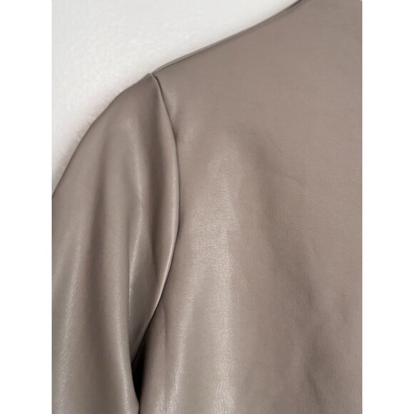 SKIMS Faux Leather Mock Neck Bodysuit 3X Long Sleeve Jasper Brown Thong Clubwear - Picture 6 of 14